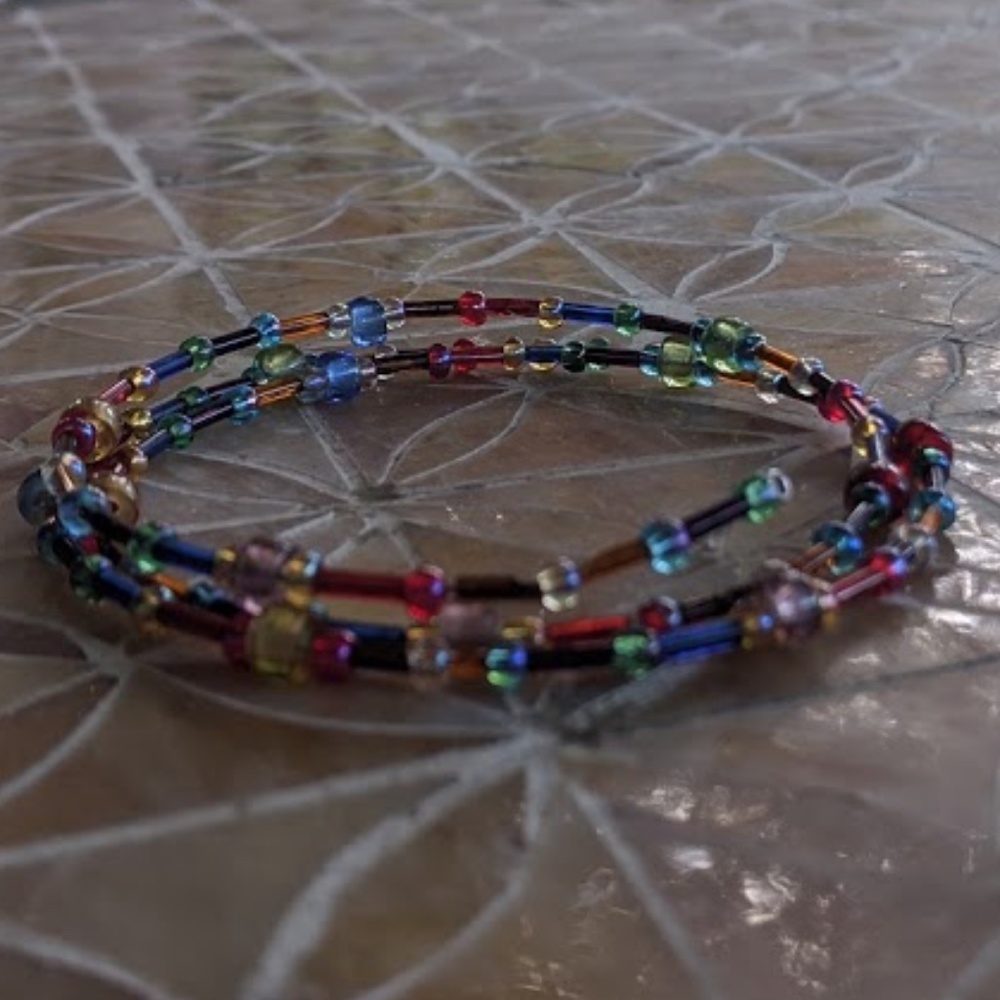 Coiled Choker Necklace with Rainbow Beads